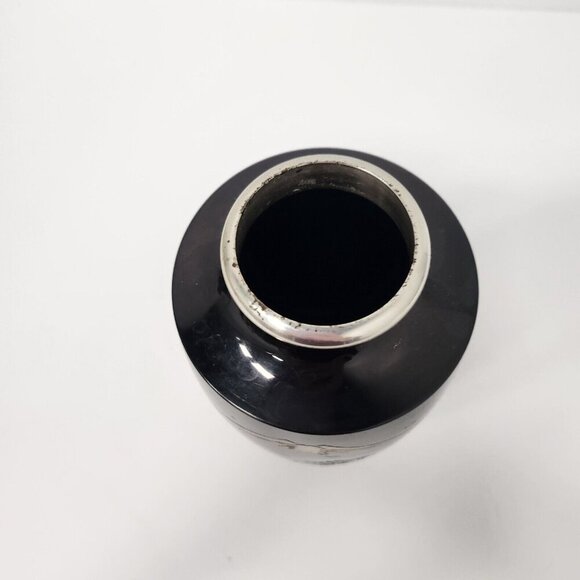 Vintage Japanese Valley Mountain Pattern Metal Etched Gilt & Silver Patina Vase - Picture 5 of 8